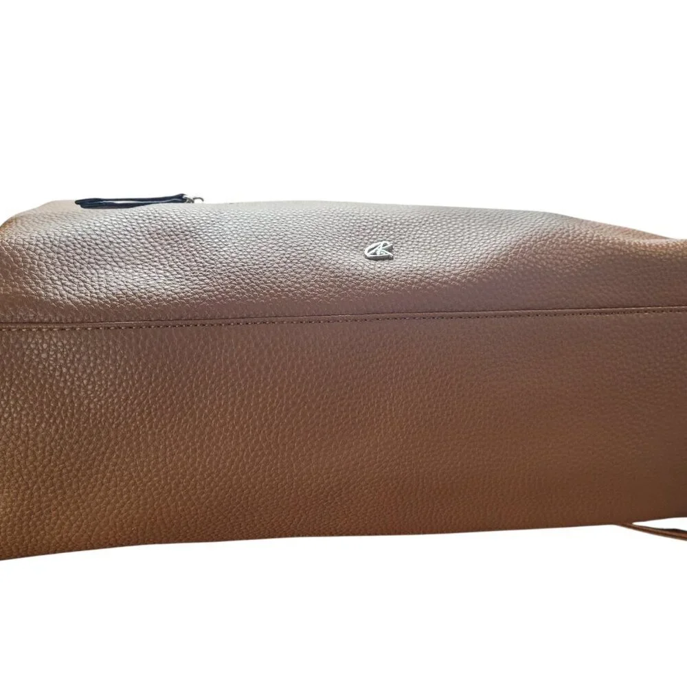 Kate & Alex Caffaro Handbag Brown Double Handle Crossbody Pebbled Faux‎ Leather